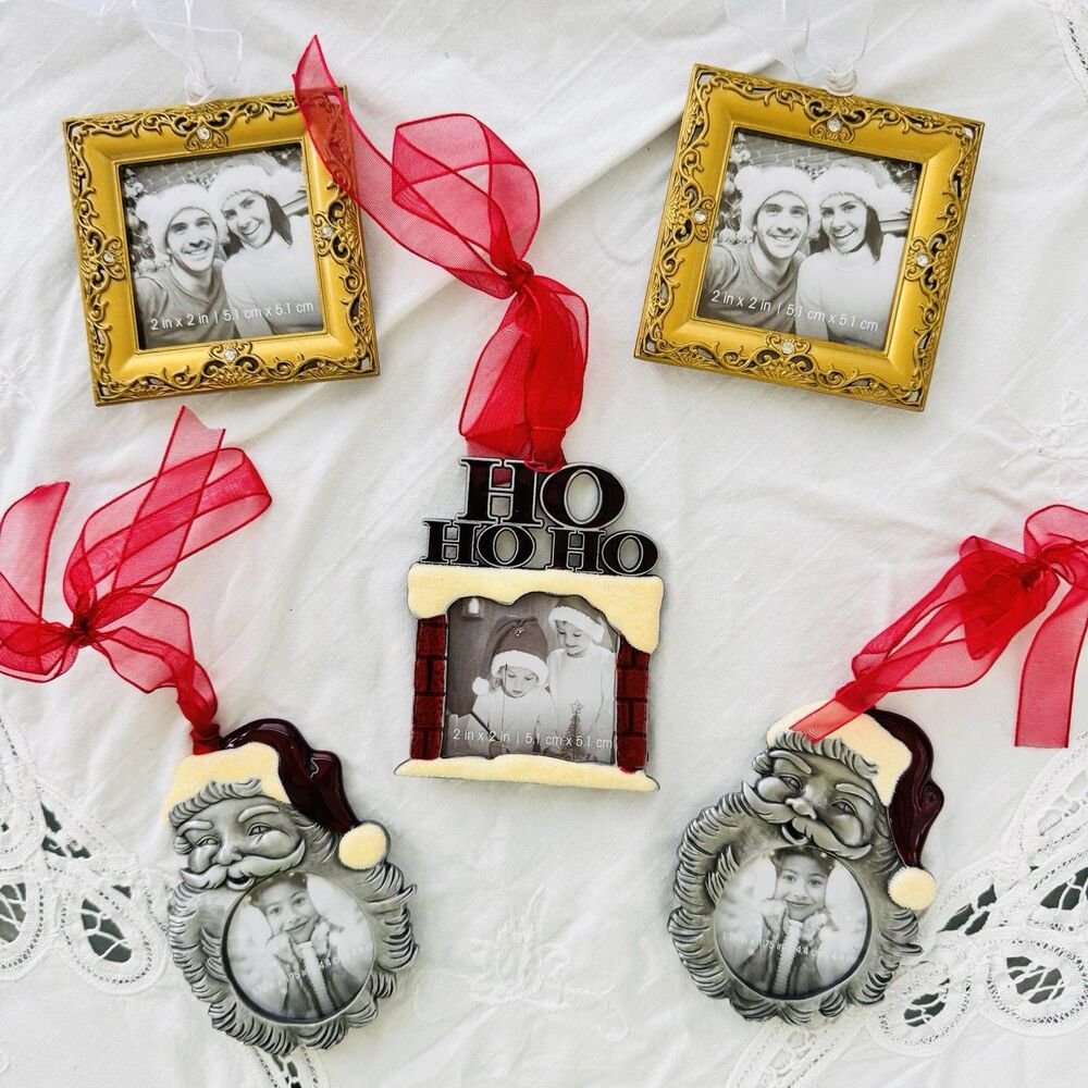 New Lot of 5 Christmas Photo Frame Ornaments Holiday Tree Decor Aaron Brothers